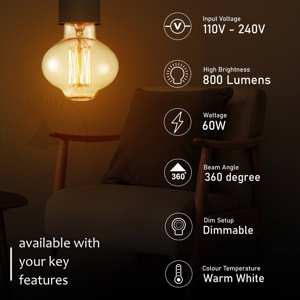 Dimmable B22 Amber Glass Vintage Edison Filament Bulbs 2 Pack