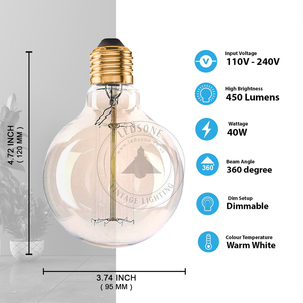 2-Pack Vintage Dimmable LED Edison Bulbs Amber Glass Warm White 2700K