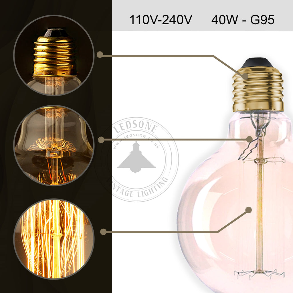 2-Pack Vintage Dimmable LED Edison Bulbs Amber Glass Warm White 2700K