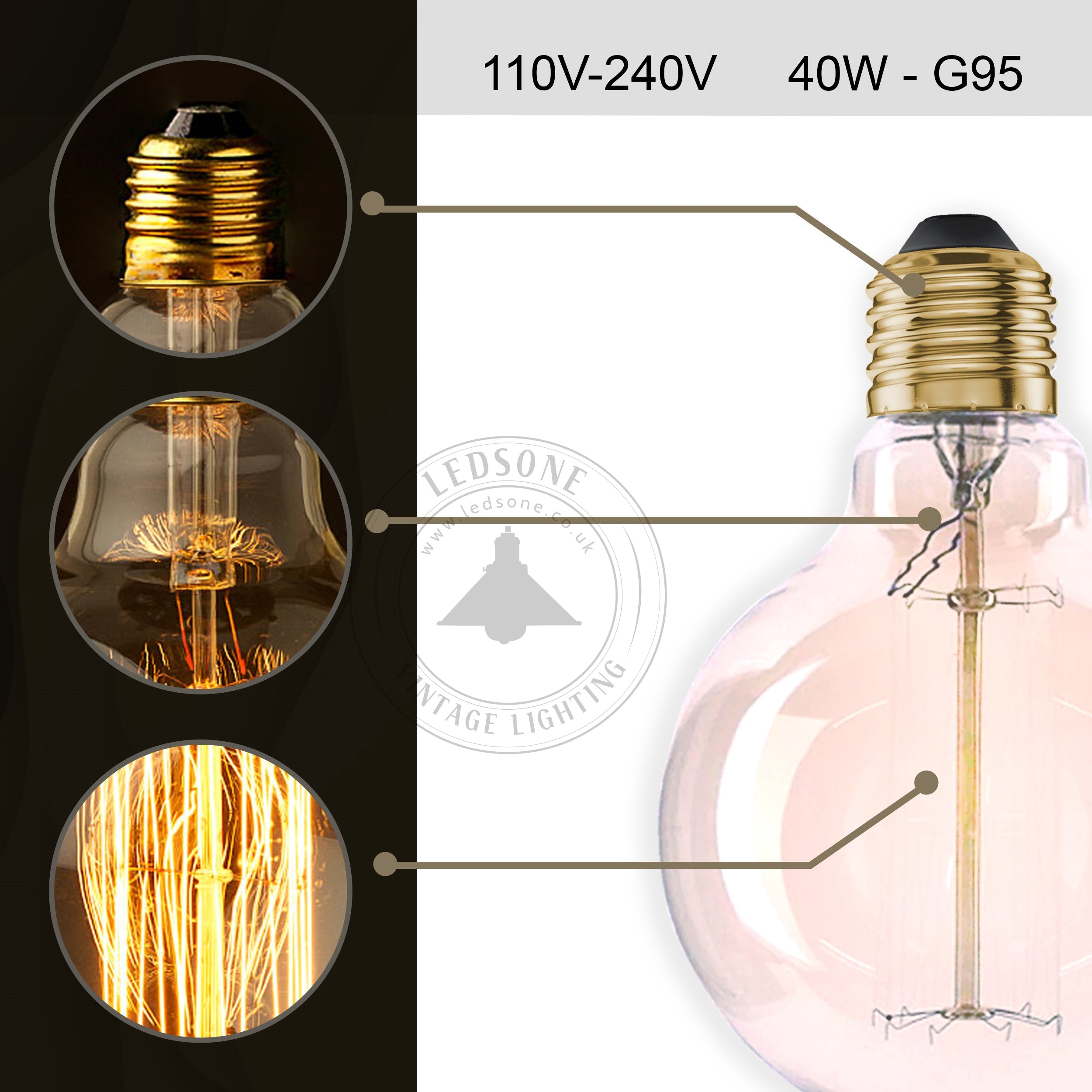 2-Pack Vintage Dimmable LED Edison Bulbs Amber Glass Warm White 2700K