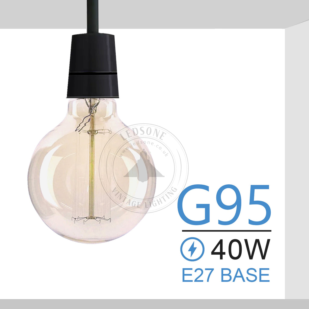 2-Pack Vintage Dimmable B22 G95 Amber Glass Incandescent Bulb Warm White Light