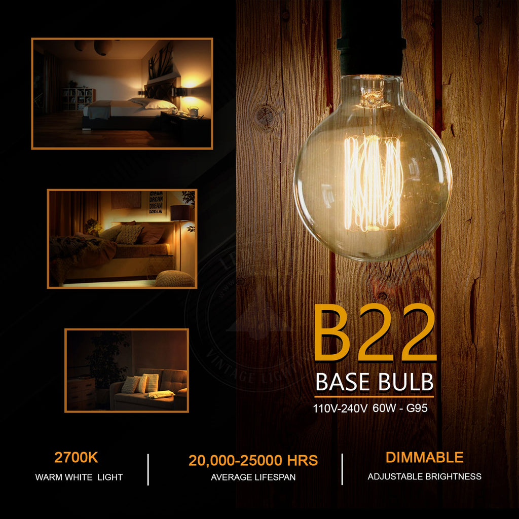 2 Pack Vintage Dimmable Incandescent B22 Amber Glass Warm White Light Bulbs