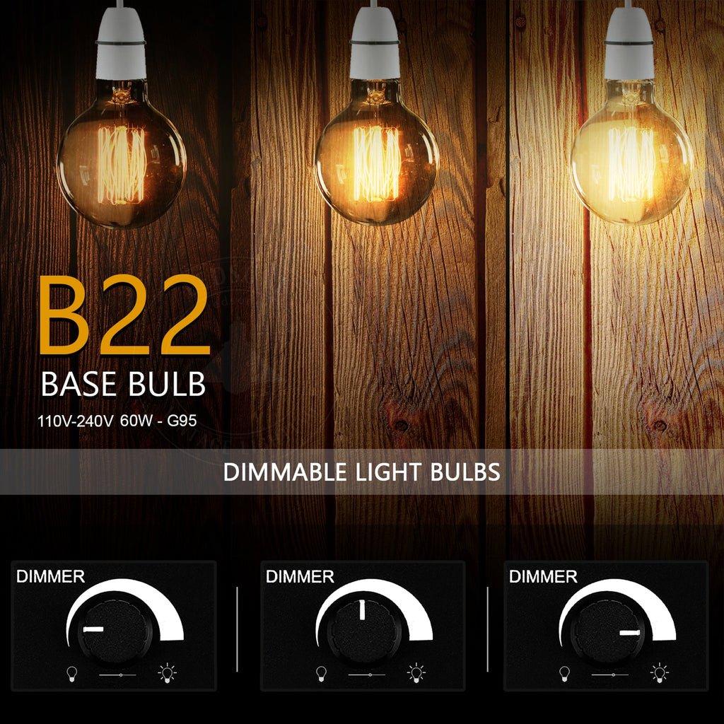 2-Pack Vintage Dimmable B22 G95 Amber Glass Incandescent Bulb Warm White Light
