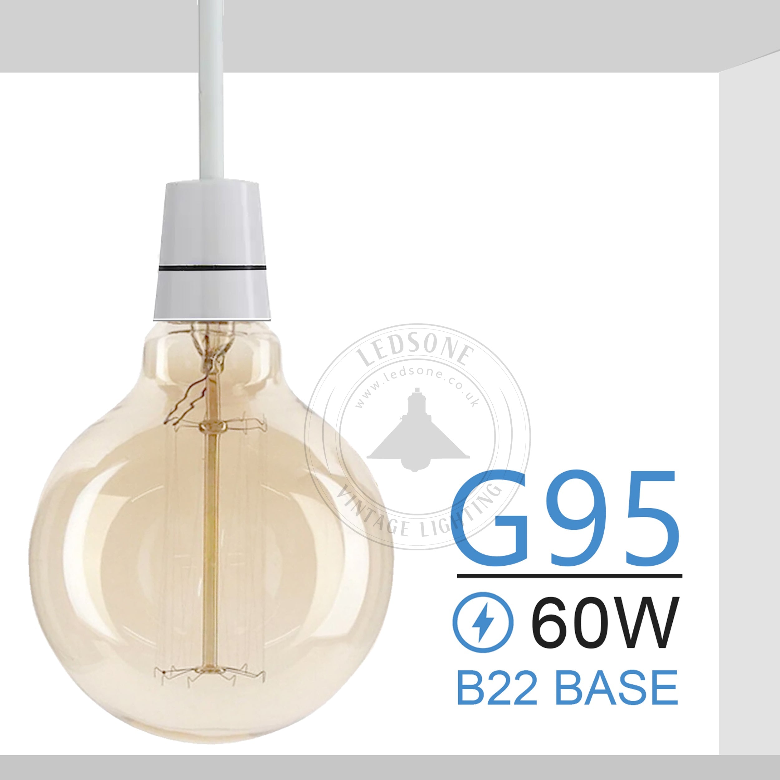 2-Pack Vintage Dimmable B22 G95 Amber Glass Incandescent Bulb Warm White Light
