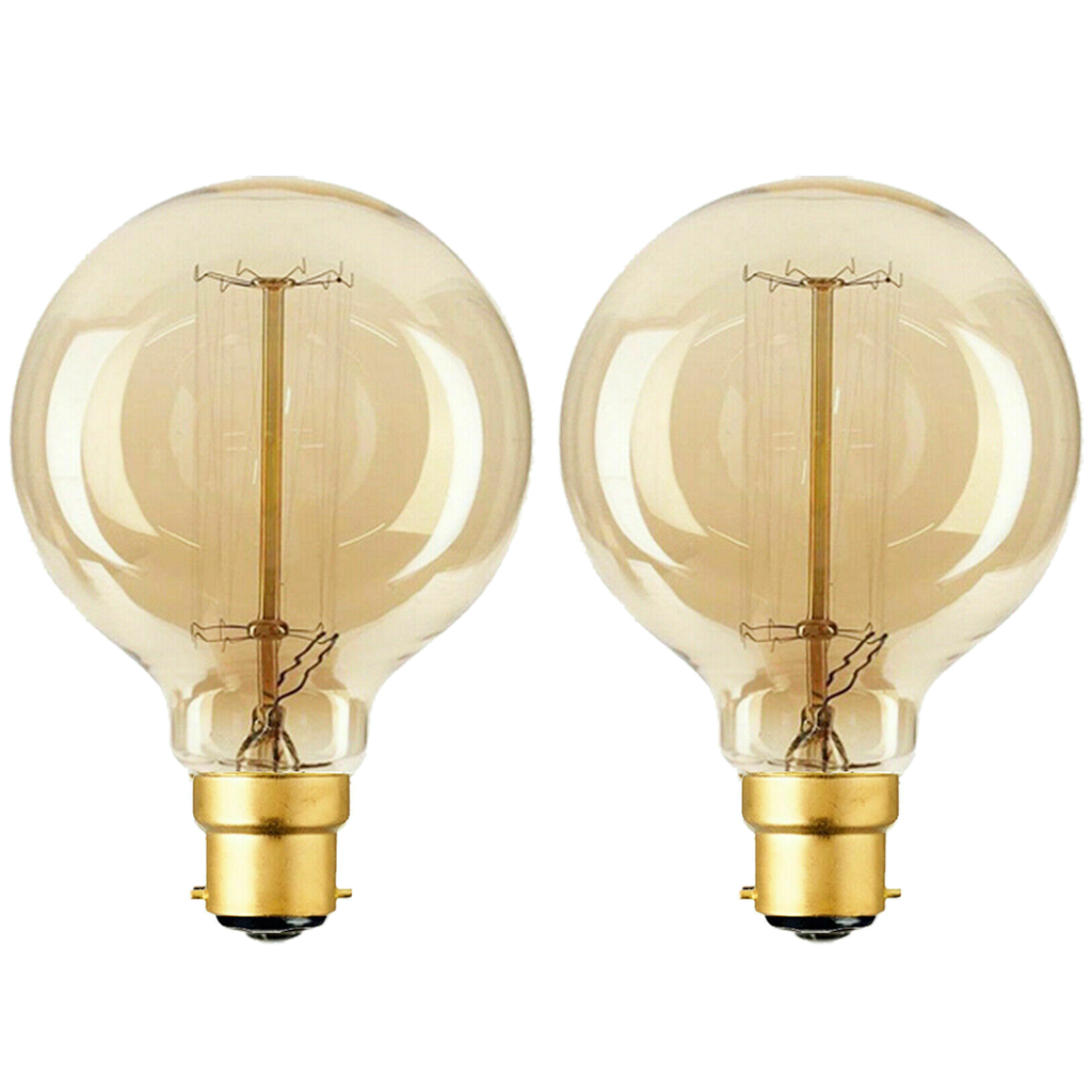 2 Pack Vintage Dimmable Incandescent B22 Amber Glass Warm White Light Bulbs