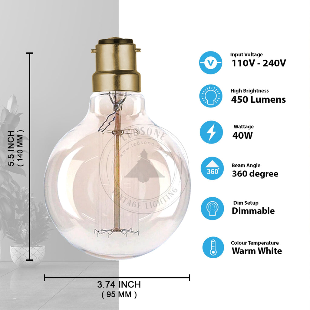 Dimmable B22 Amber Glass Vintage Edison Filament Bulbs 2 Pack