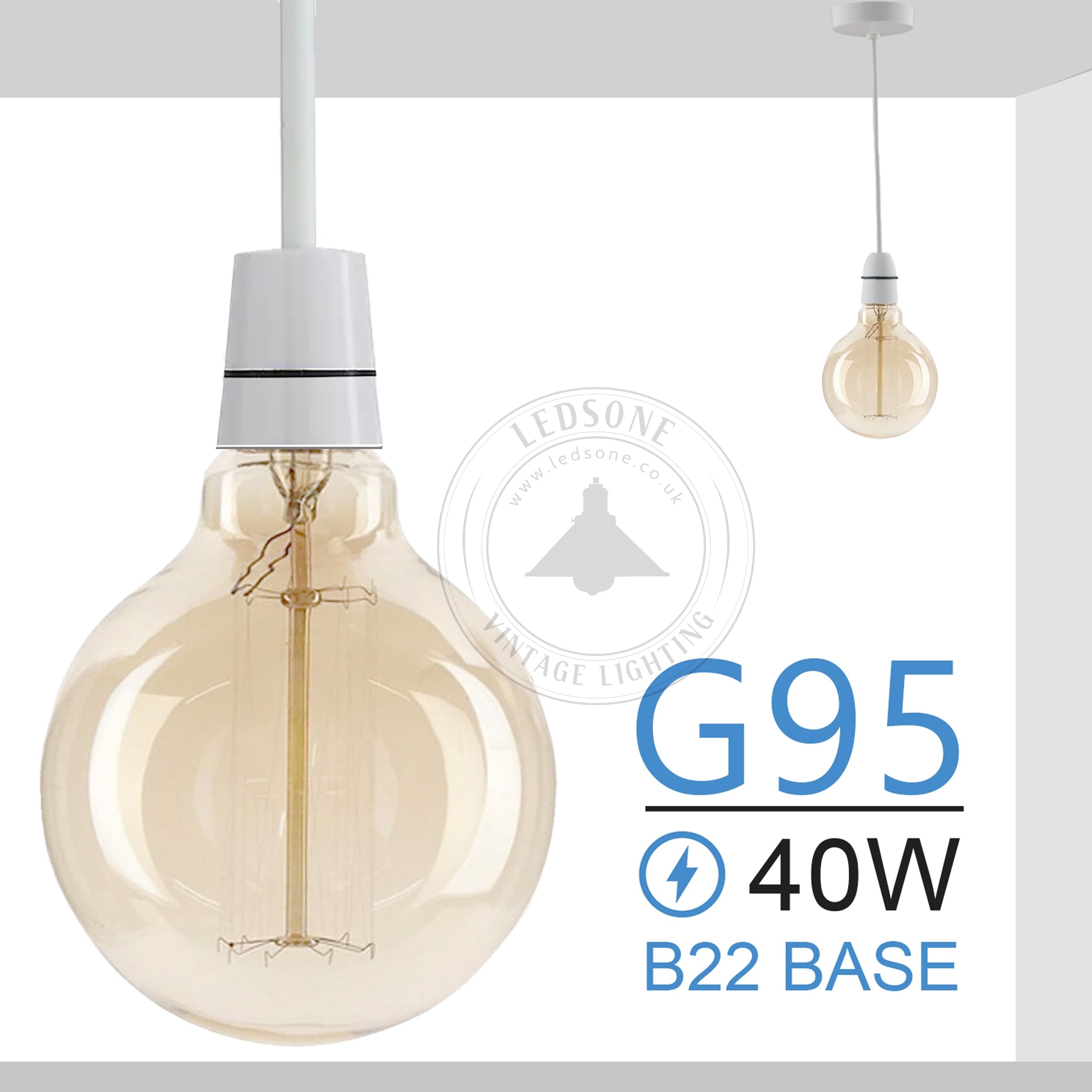 2-Pack Vintage Dimmable B22 G95 Amber Glass Incandescent Bulb Warm White Light