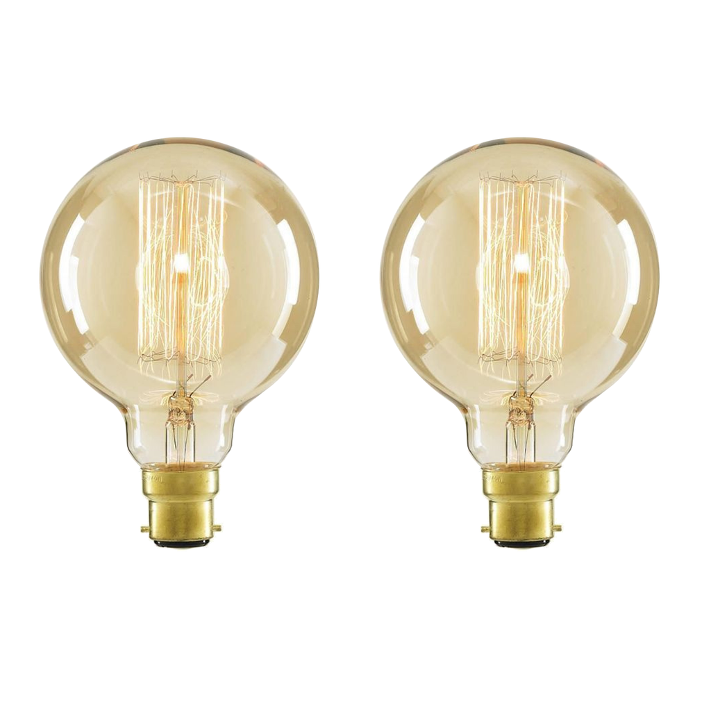 2-Pack Vintage Dimmable B22 G95 Amber Glass Incandescent Bulb Warm White Light