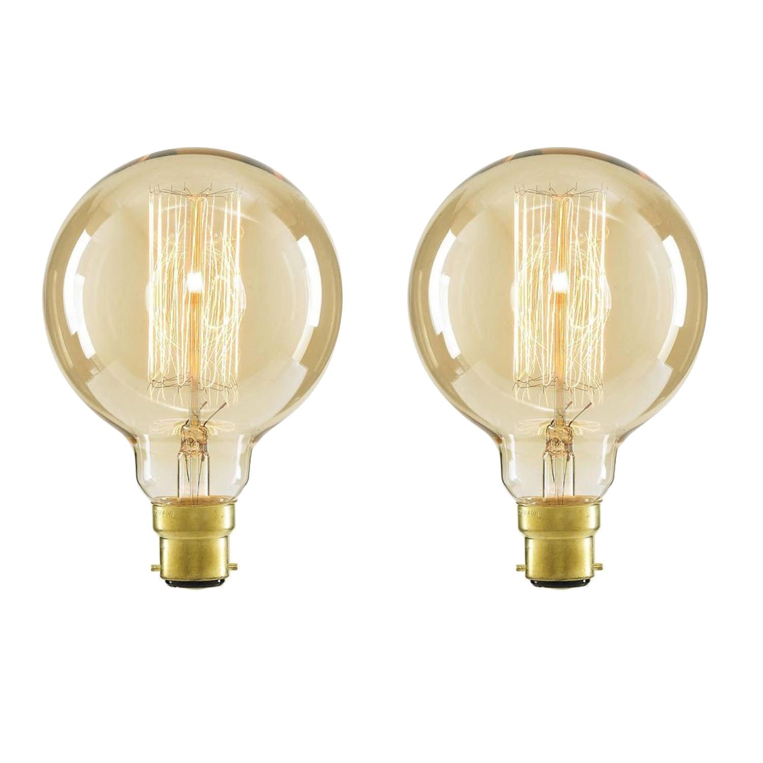 2-Pack Vintage Dimmable B22 G95 Amber Glass Incandescent Bulb Warm White Light