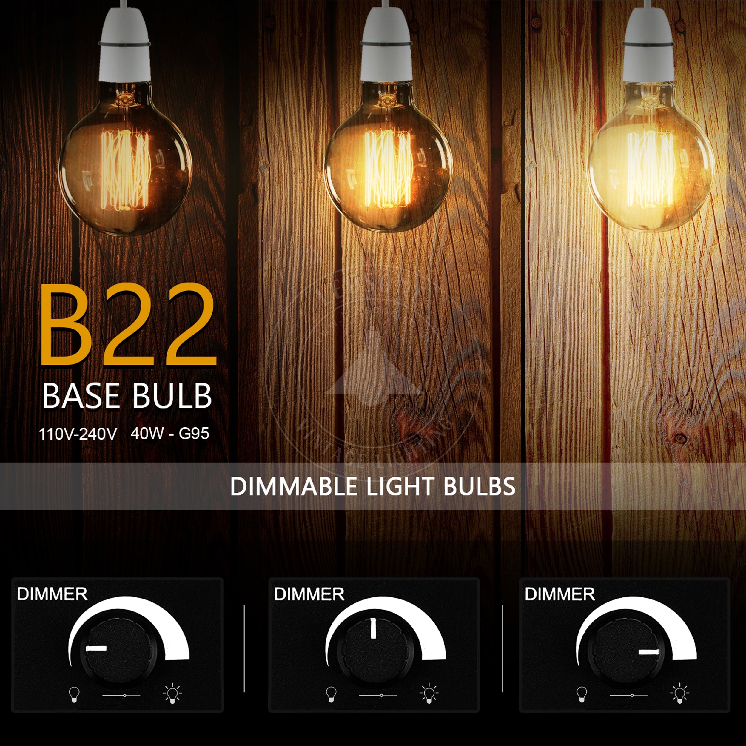 2-Pack Vintage Dimmable B22 G95 Amber Glass Incandescent Bulb Warm White Light