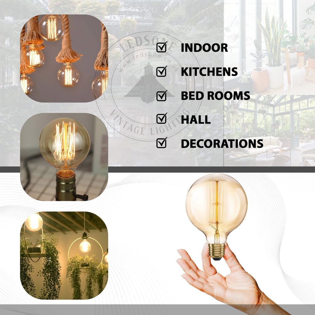 2-Pack Vintage Dimmable B22 G95 Amber Glass Incandescent Bulb Warm White Light