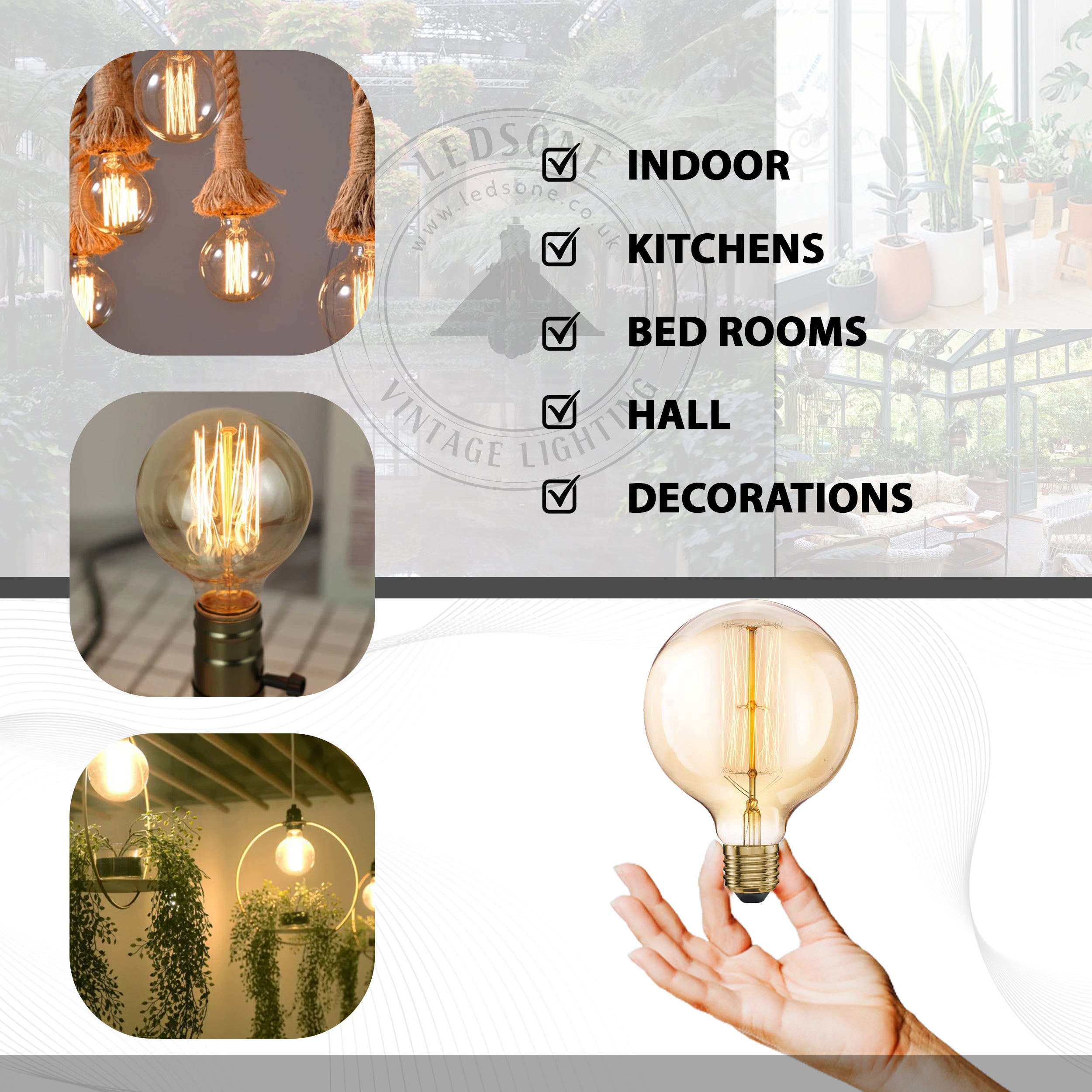 2-Pack Vintage Dimmable B22 G95 Amber Glass Incandescent Bulb Warm White Light