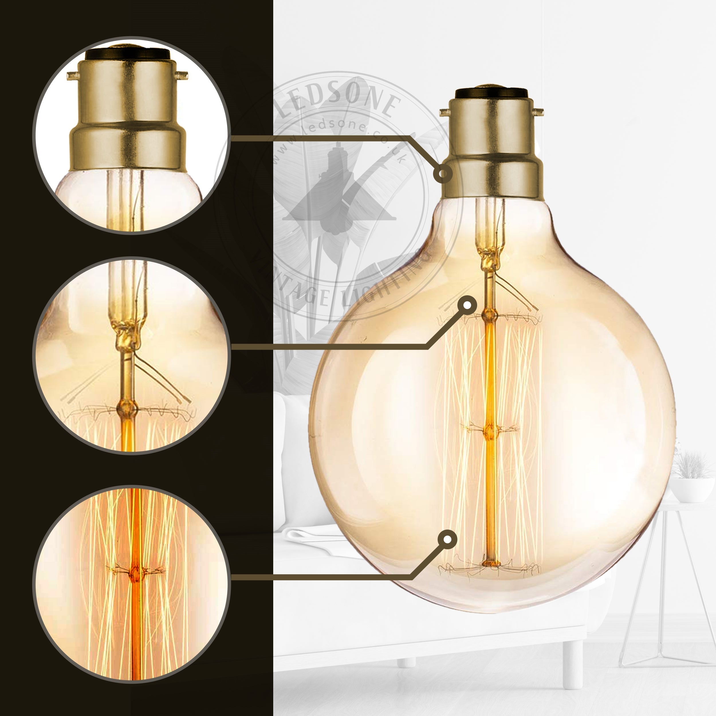 2 Pack Vintage Dimmable Incandescent B22 Amber Glass Warm White Light Bulbs