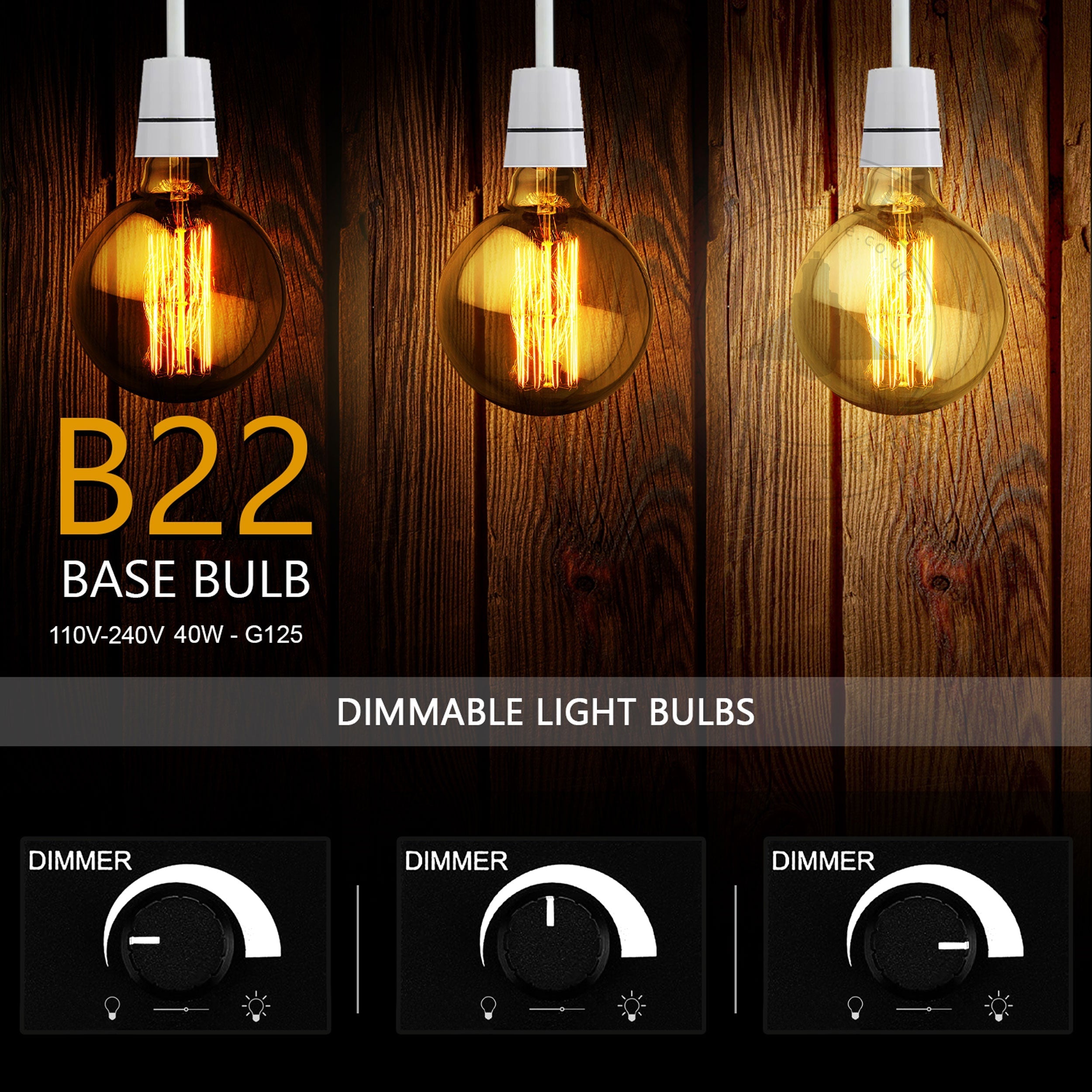 2 Pack Vintage Dimmable Incandescent B22 Amber Glass Warm White Light Bulbs