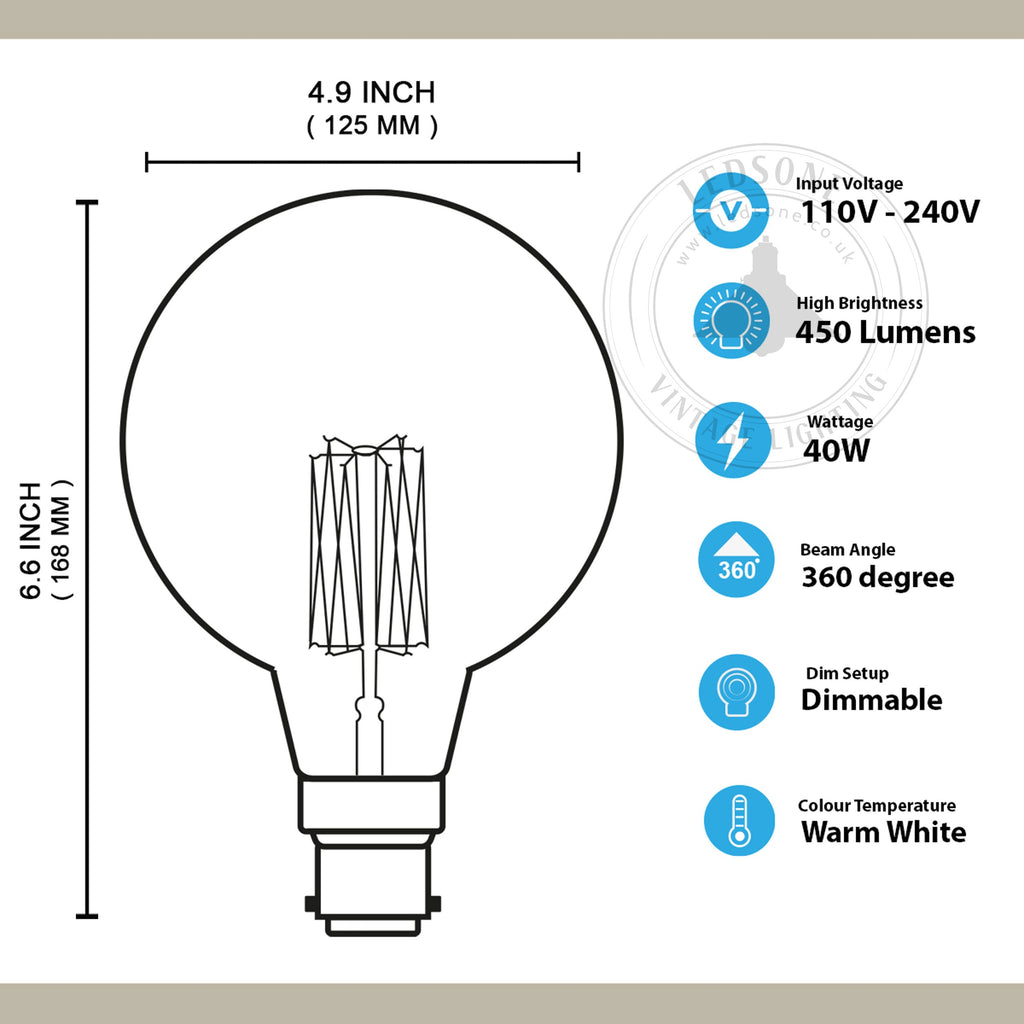 2 Pack Vintage Dimmable Incandescent B22 Amber Glass Warm White Light Bulbs