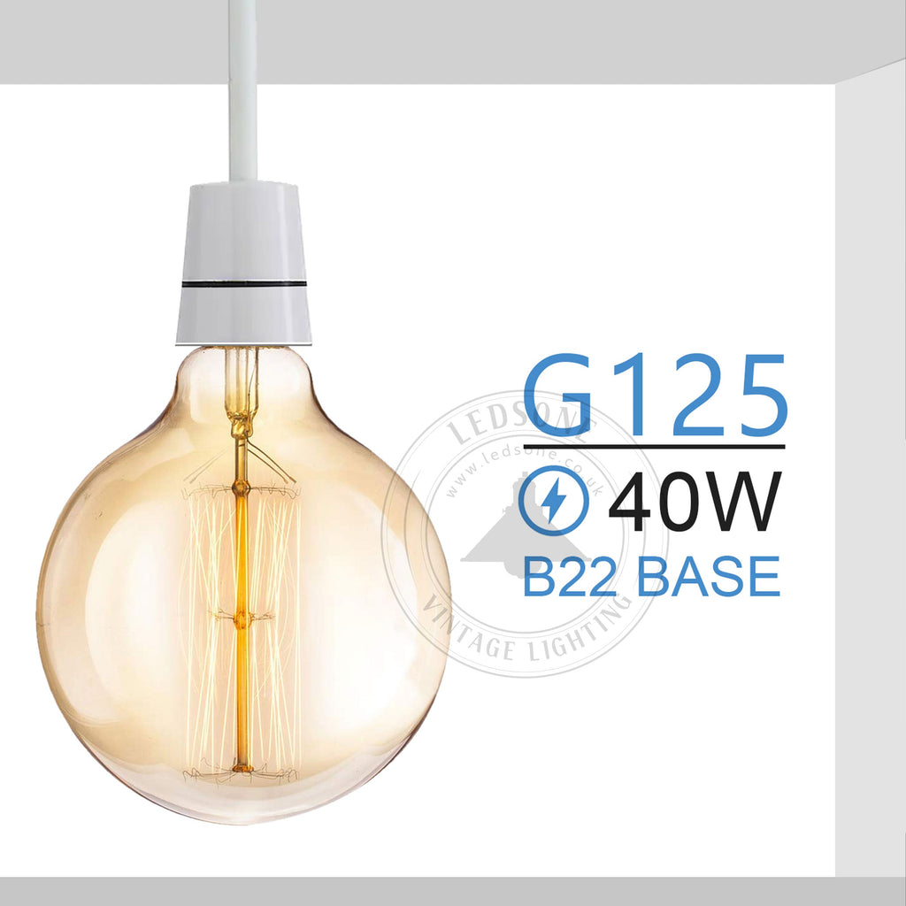 2-Pack Vintage Dimmable B22 G95 Amber Glass Incandescent Bulb Warm White Light