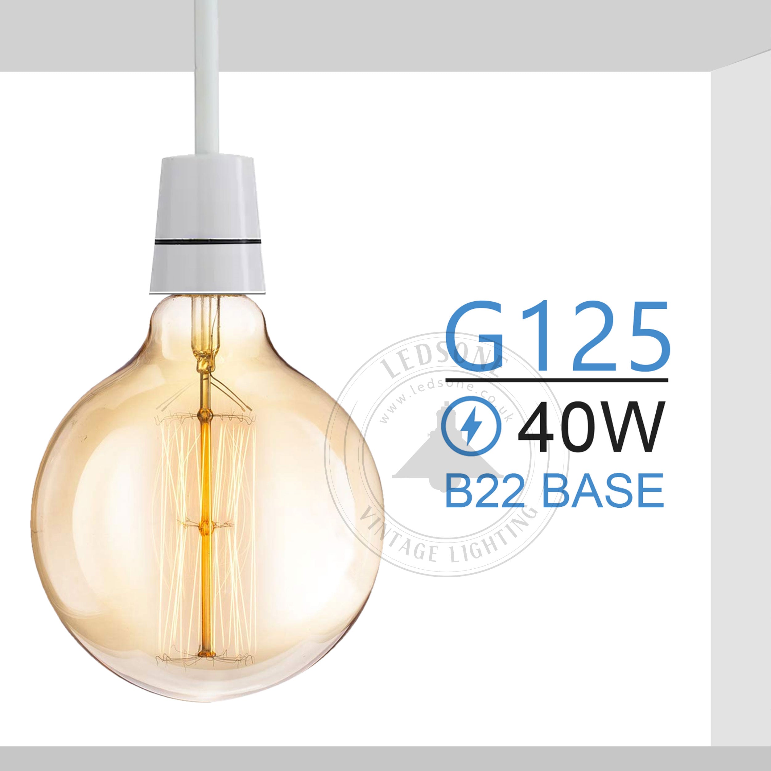 2-Pack Vintage Dimmable B22 G95 Amber Glass Incandescent Bulb Warm White Light