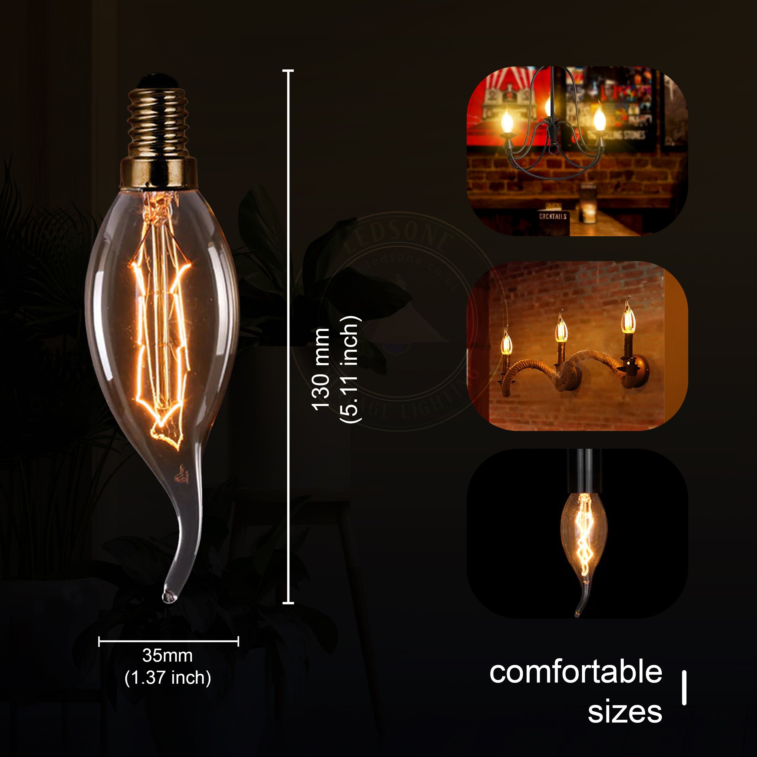 Dimmable B22 Amber Glass Vintage Edison Filament Bulbs 2 Pack