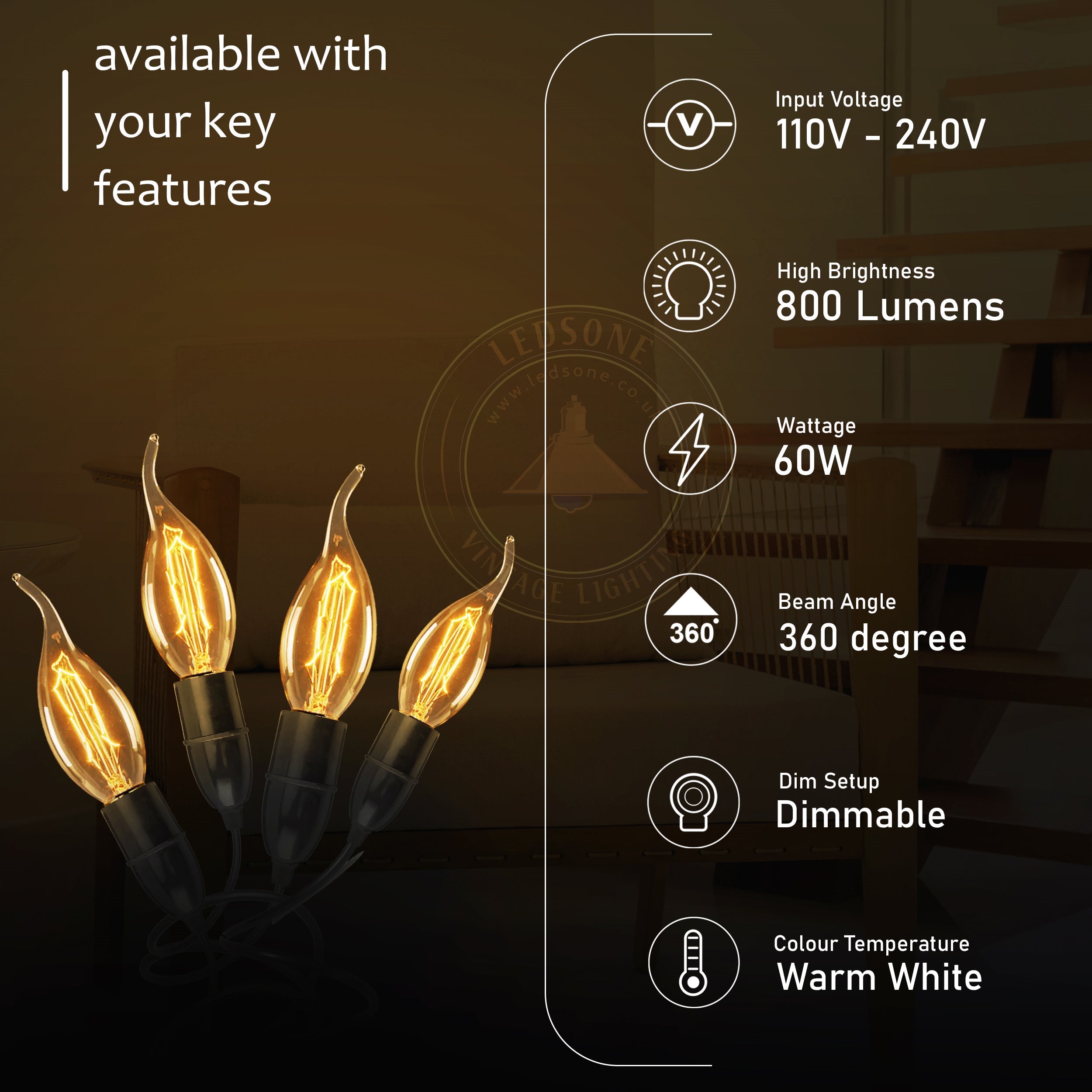 Dimmable B22 Amber Glass Vintage Edison Filament Bulbs 2 Pack