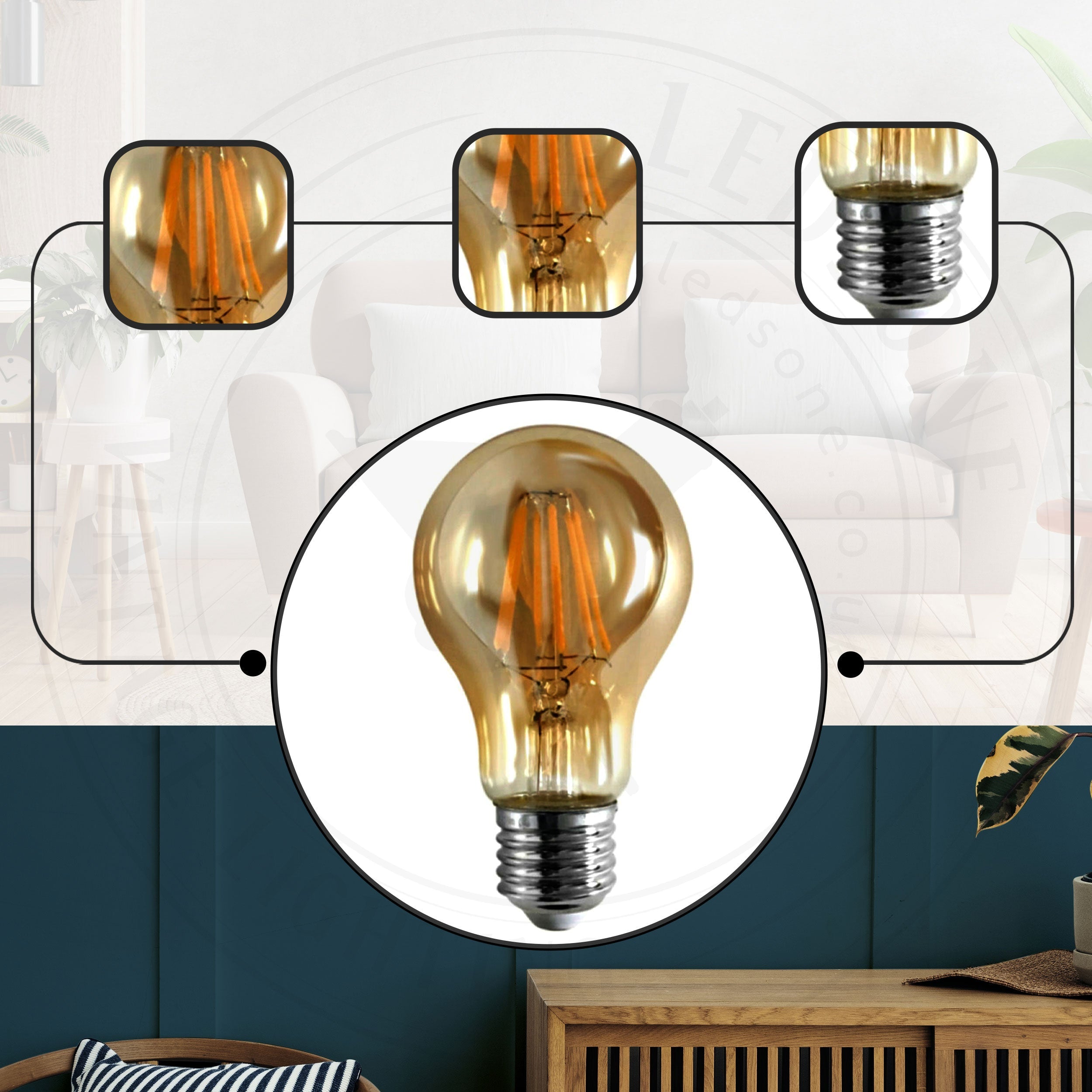 A60 Dimmable LED Filament Bulb E27 8W Warm White Energy Saving Vintage