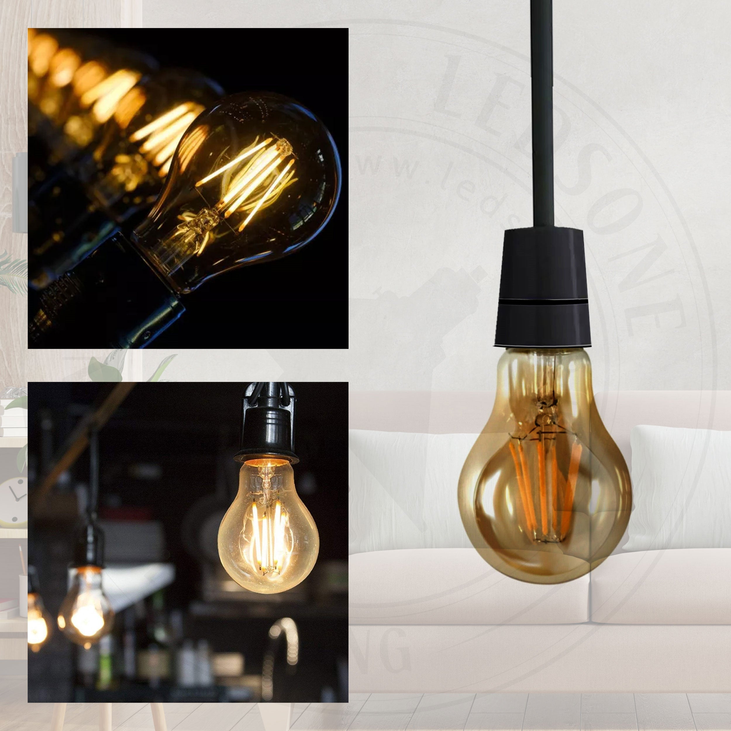 A60 Dimmable LED Filament Bulb E27 8W Warm White Energy Saving Vintage