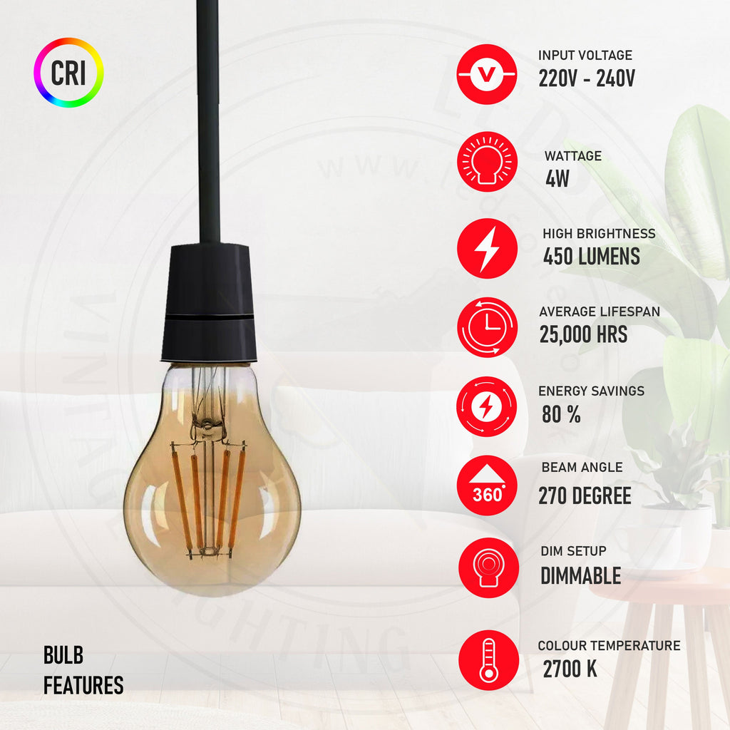 Energy-Saving Dimmable LED A60 E27 Filament Screw Globe Light Bulb
