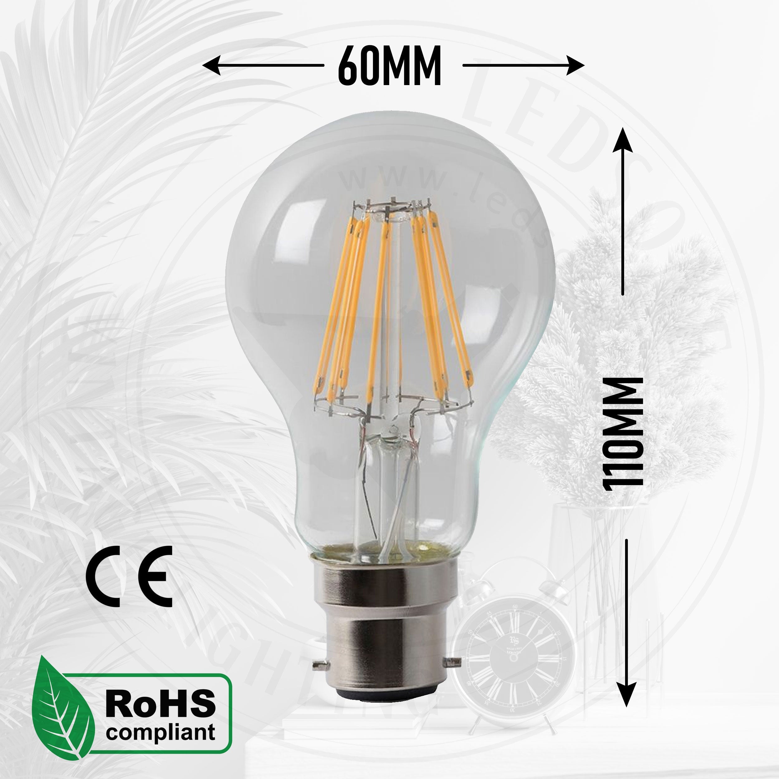 Energy-Saving Vintage A60 LED Bayonet Bulb Dimmable Cool White Light