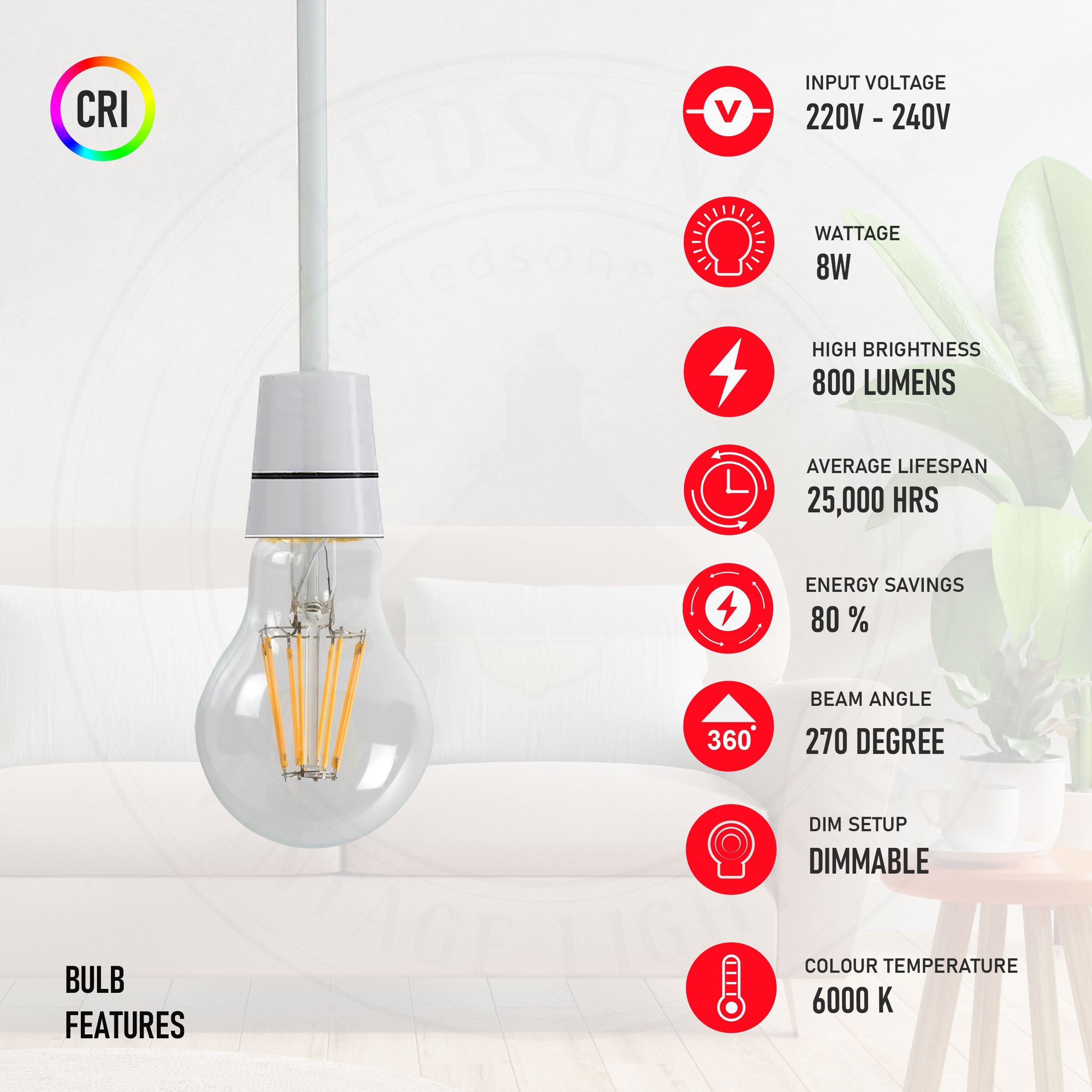 Energy-Saving Vintage A60 LED Bayonet Bulb Dimmable Cool White Light