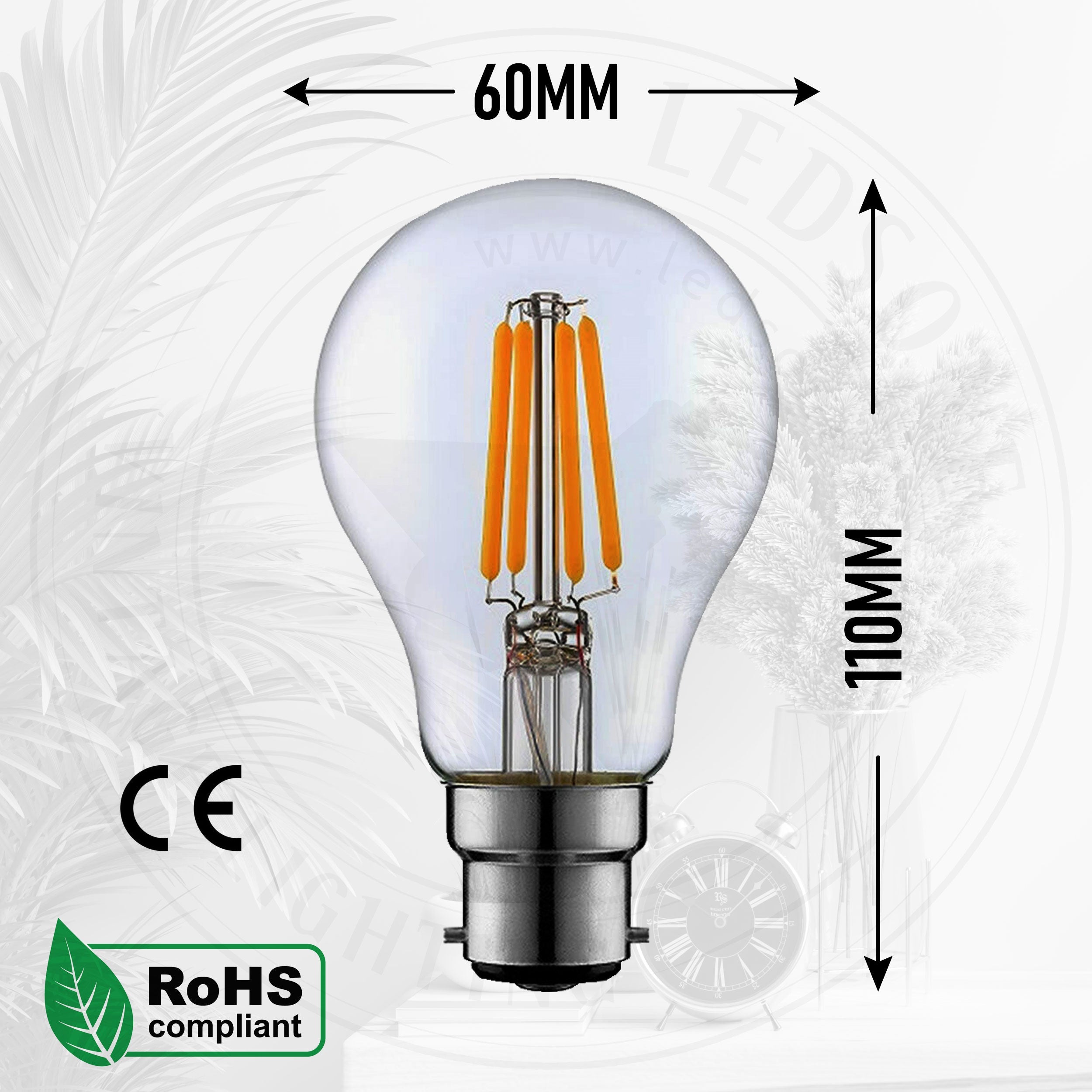 Dimmable A60 LED Filament Bulb B22 4W Cool White 6000K Energy Saving