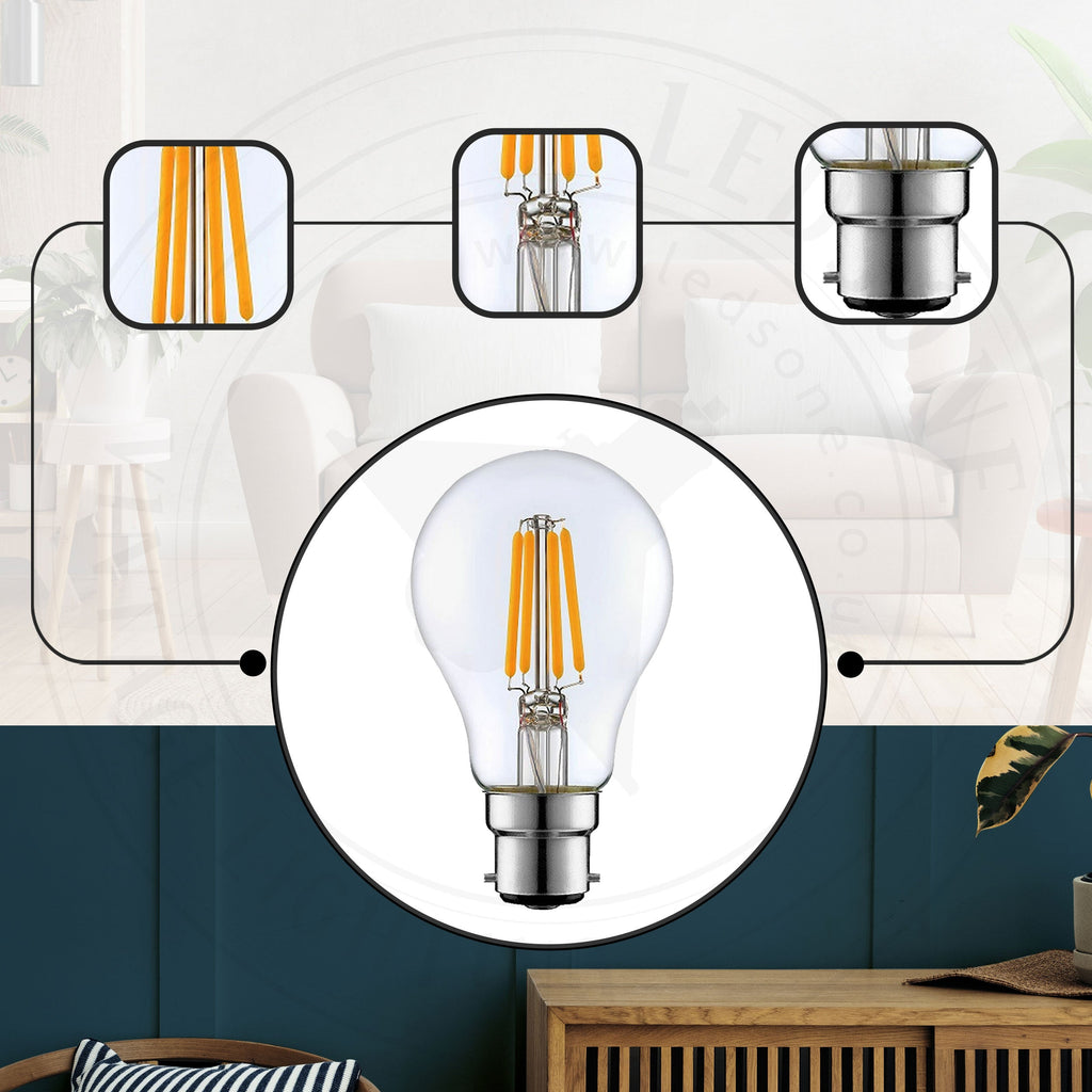 Dimmable A60 LED Filament Bulb B22 4W Cool White 6000K Energy Saving