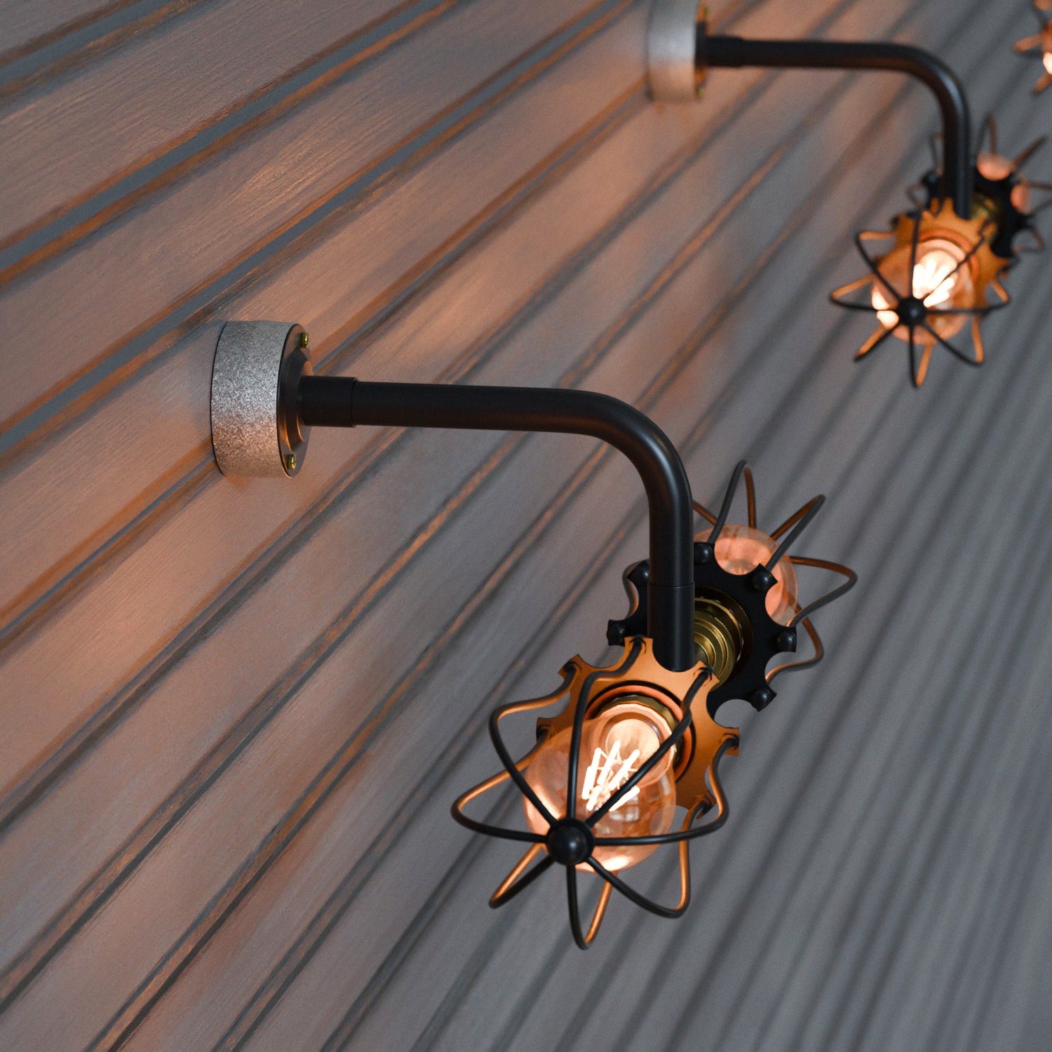 Industrial 2-Way Cage Conduit Wall Light Fixture - Vintage Black Metal Sconce