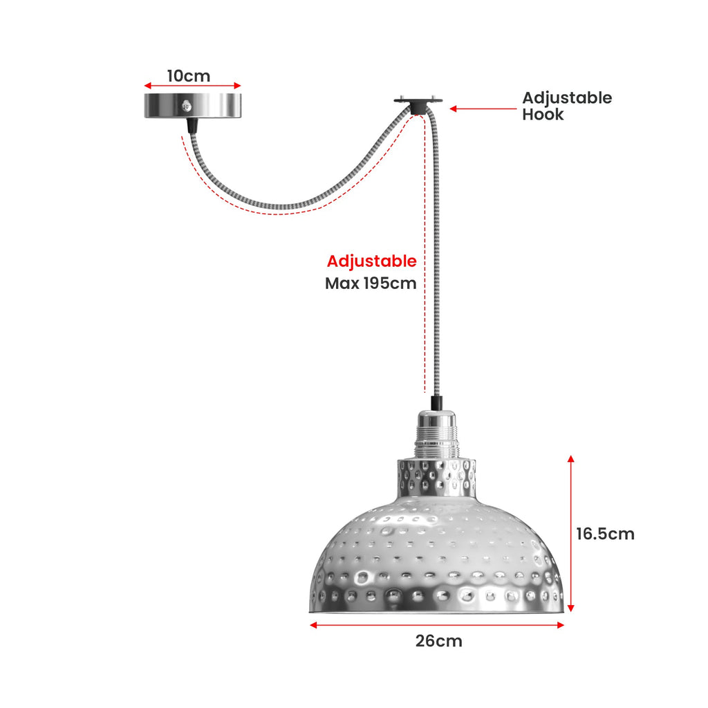 Retro Hammered Metal Shade E27 Ceiling Pendant Light~6132