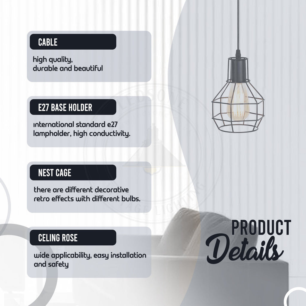 Metal Industrial Wire Cage Pendant Light ~5787