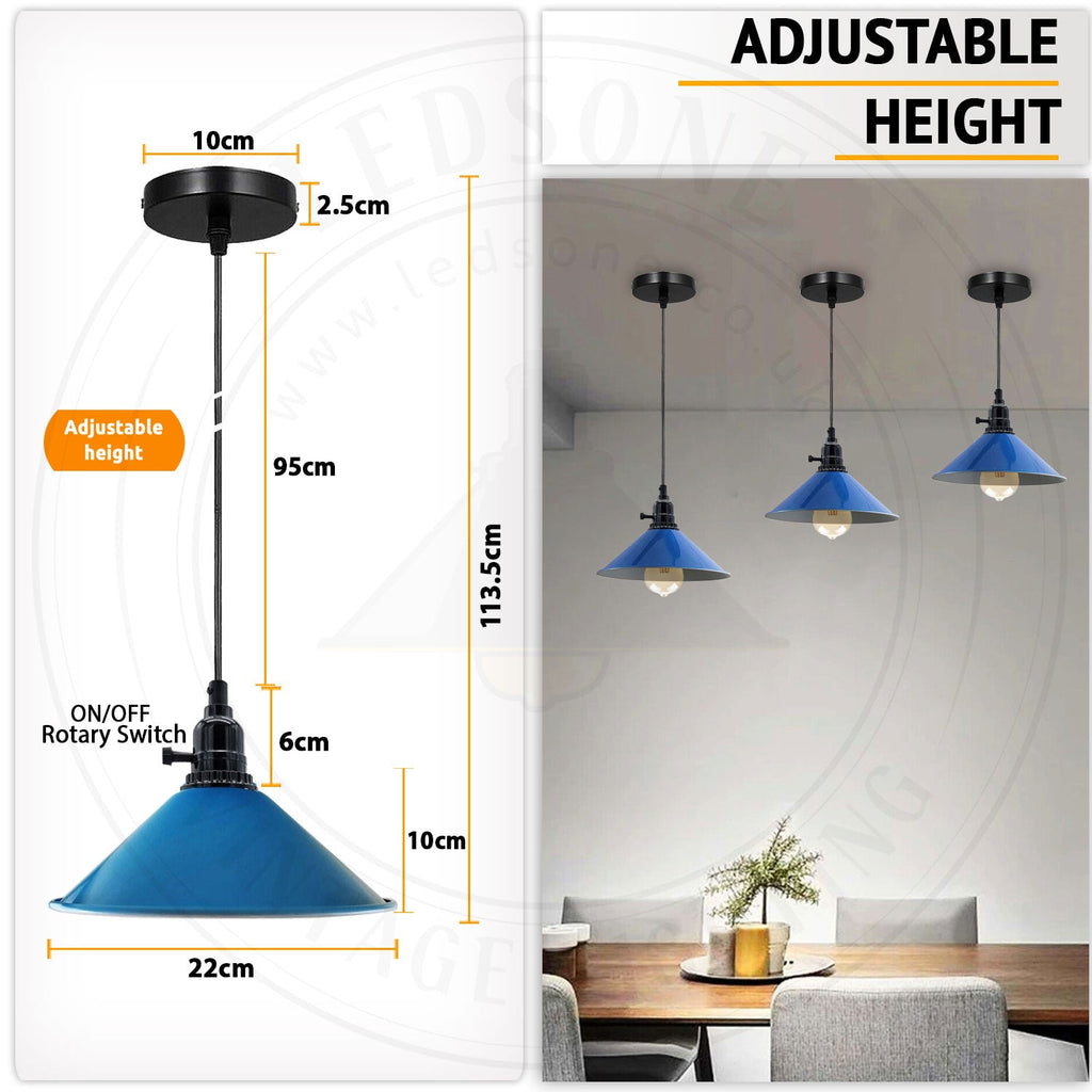 Industrial Vintage Metal Pendant Light Shade Chandelier Navy Blue Lampshade