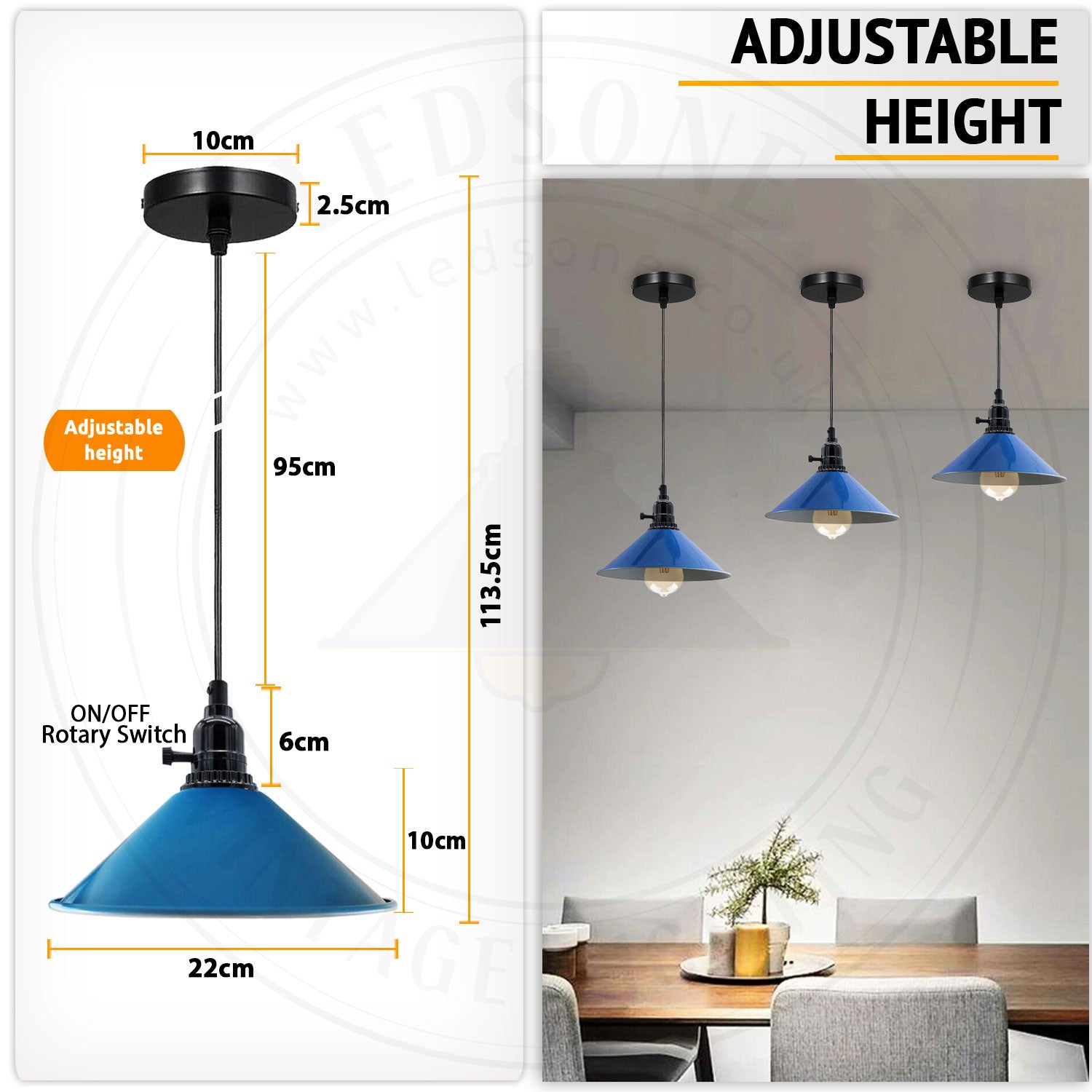 Industrial Vintage Metal Pendant Light Shade Chandelier Navy Blue Lampshade