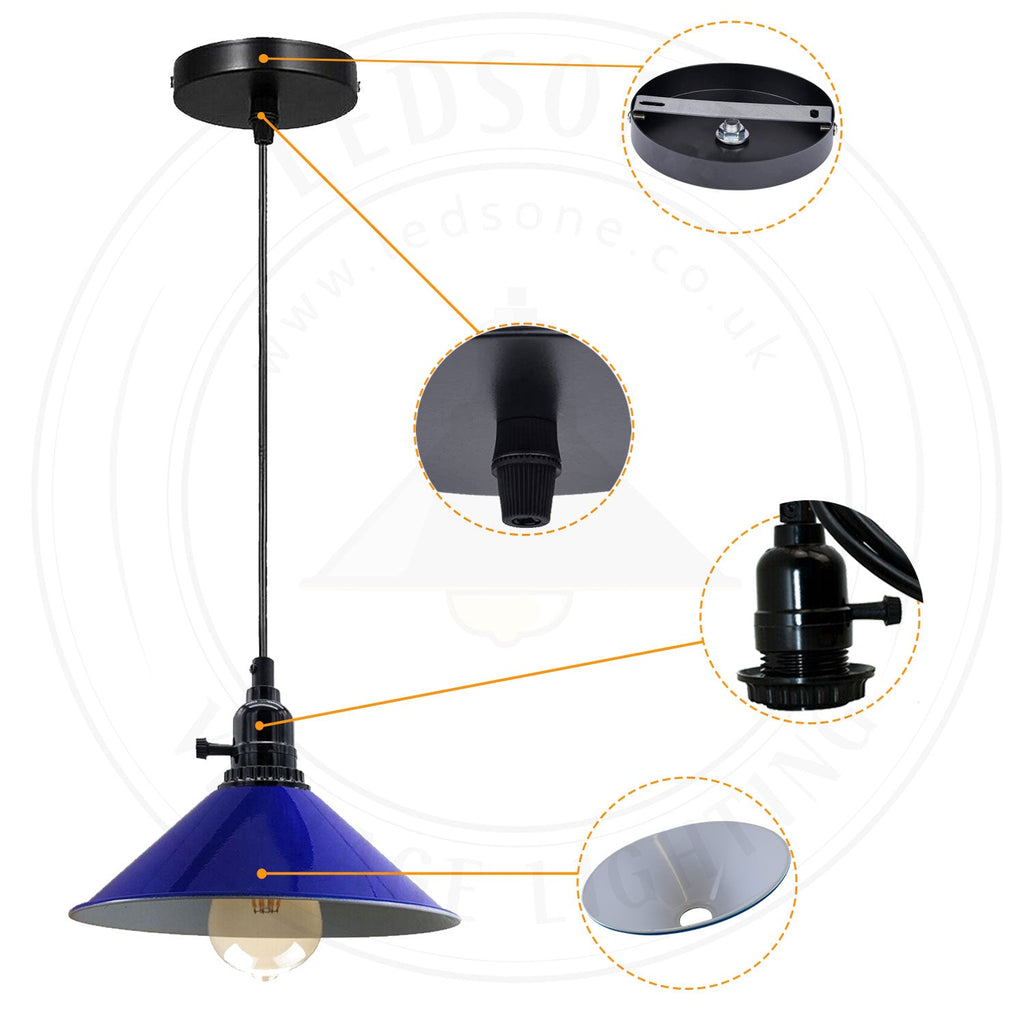 Industrial Vintage Metal Pendant Light Shade Chandelier Navy Blue Lampshade