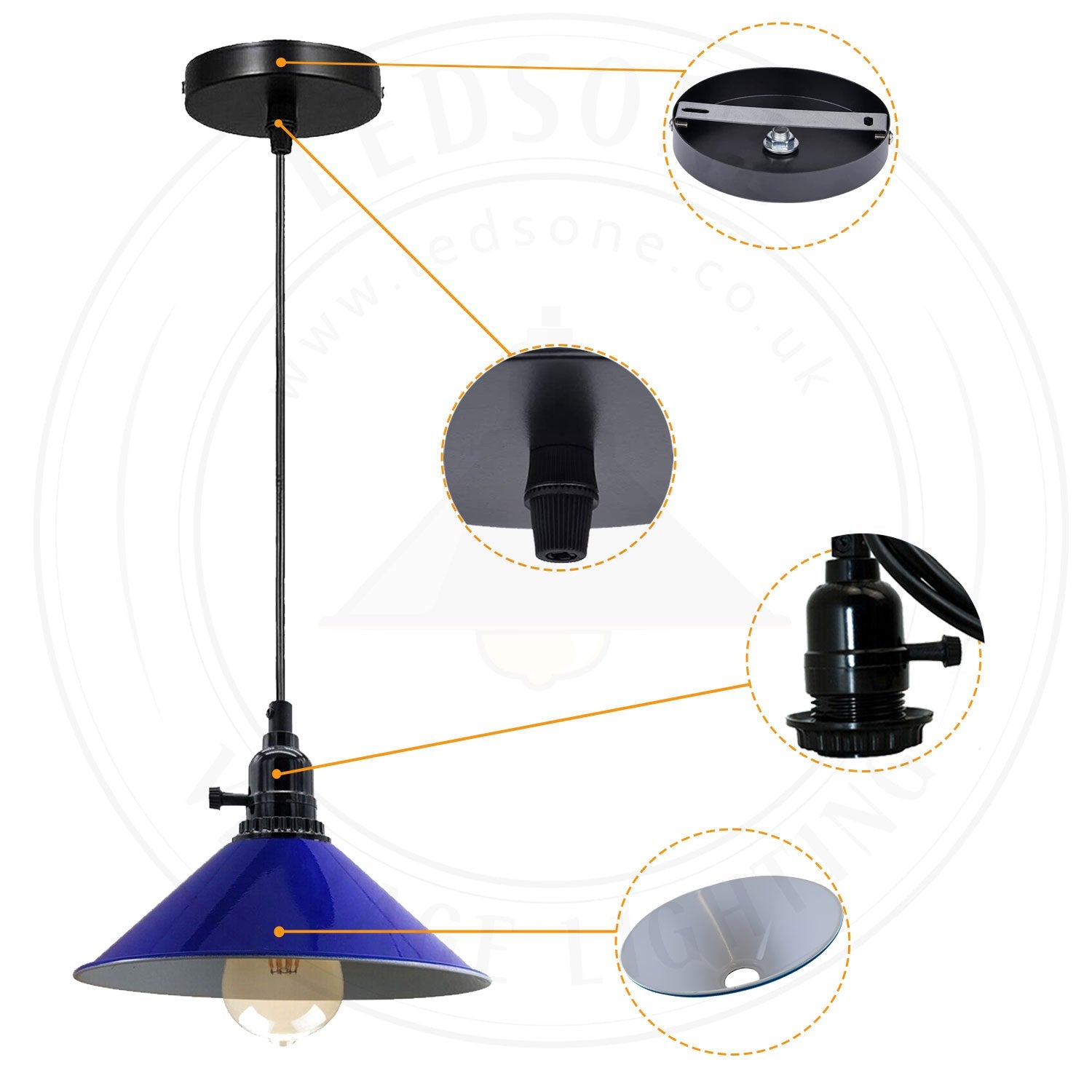 Industrial Vintage Metal Pendant Light Shade Chandelier Navy Blue Lampshade