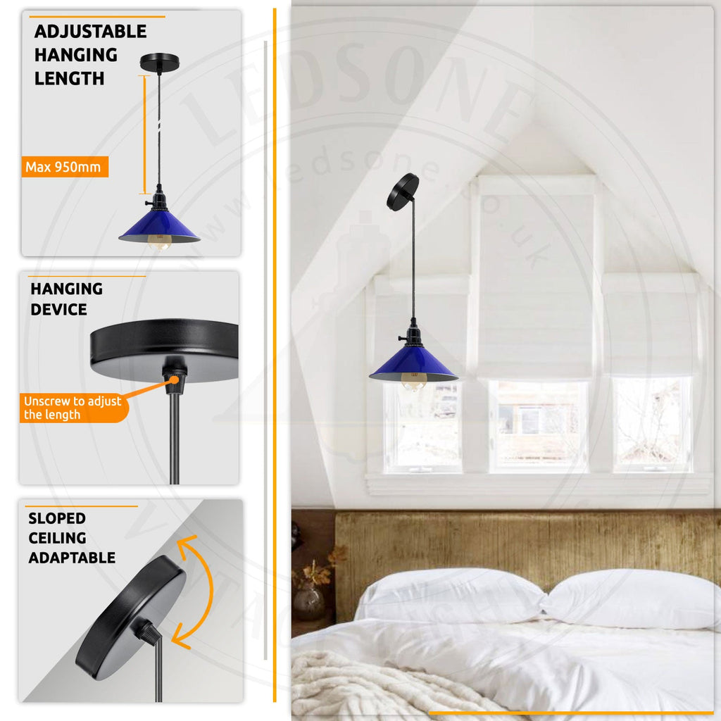 Industrial Vintage Metal Pendant Light Shade Chandelier Navy Blue Lampshade