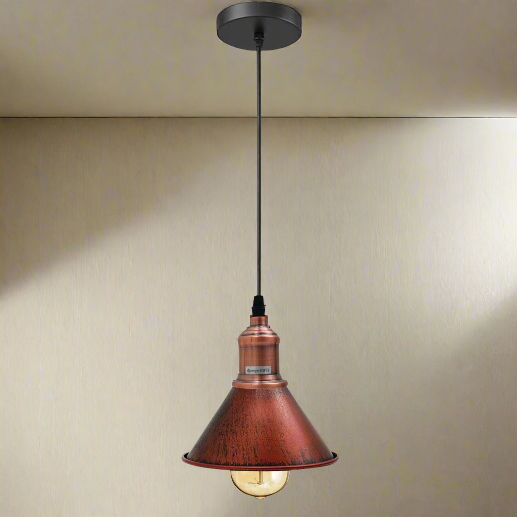 Modern Industrial Metal Cone Pendant Light, Adjustable Cable, Multiple Finishes