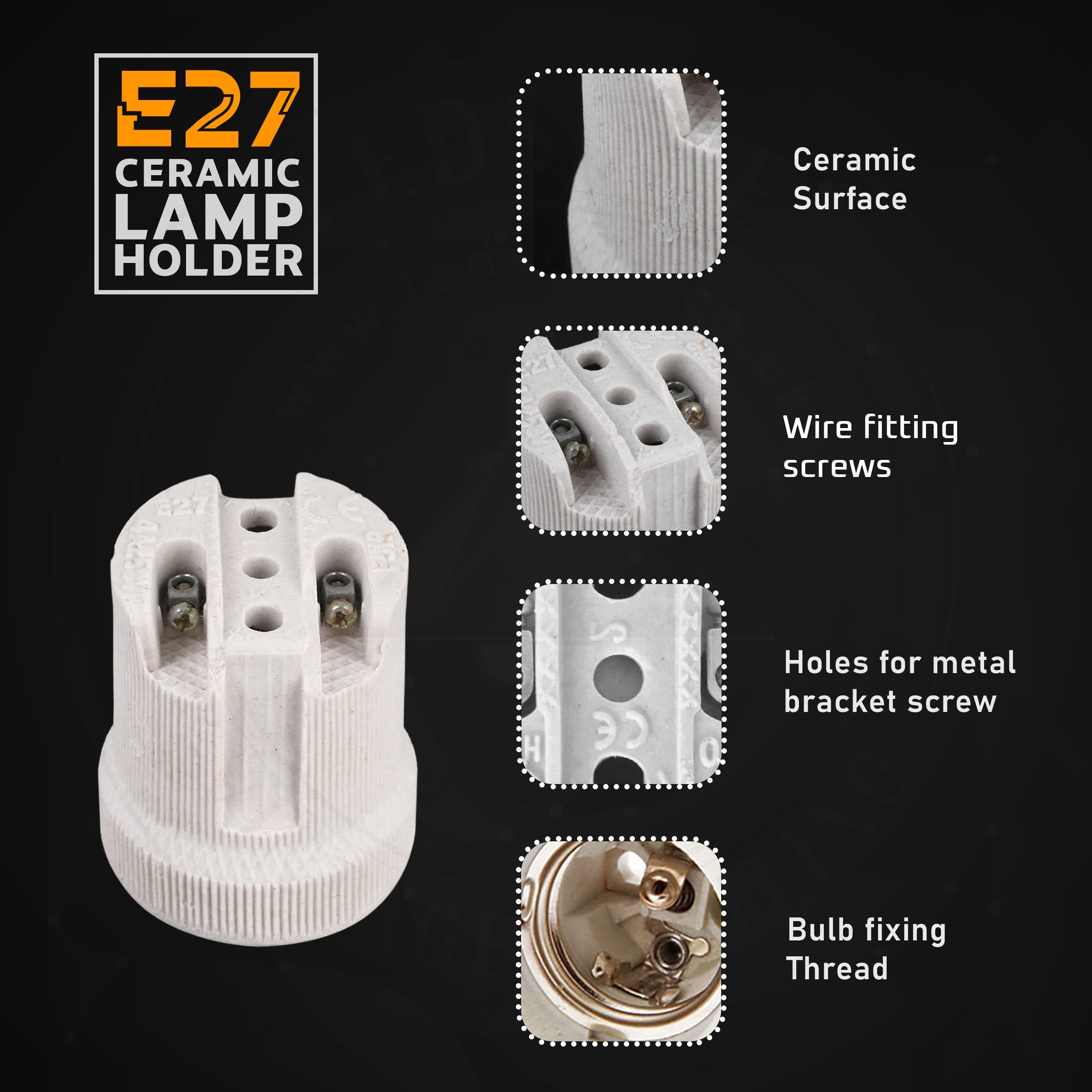 Durable E27 Ceramic Edison Screw Bulb Holder – Heat Resistant Lamp Socket