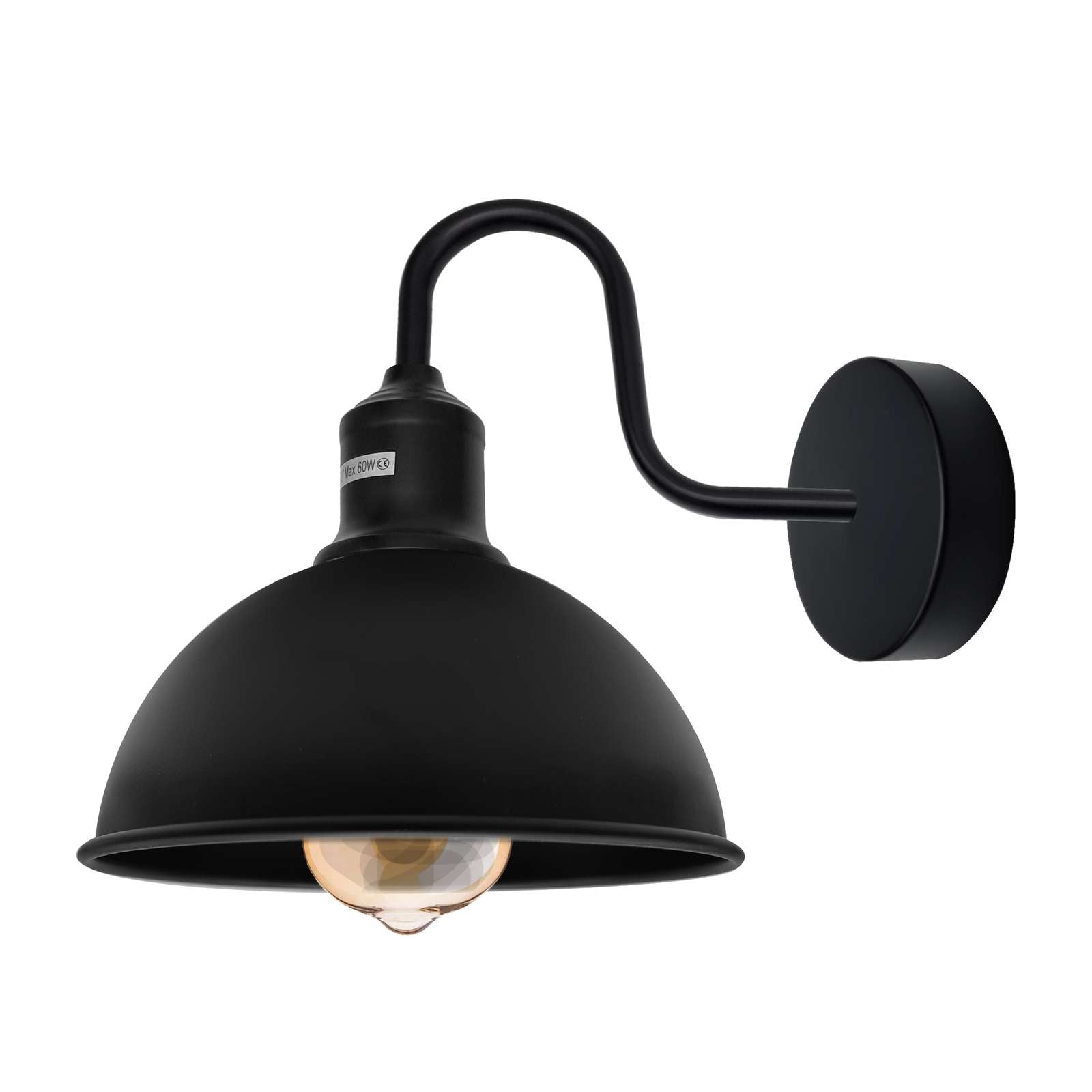 Black Dome-Shaped Metal Industrial Wall Sconce Light Fixture E27 Socket