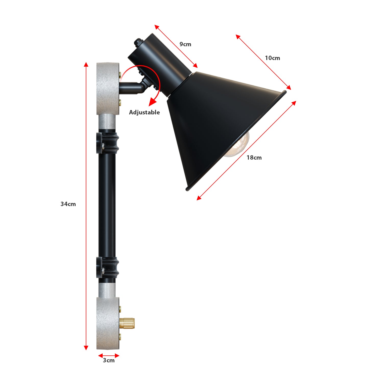 Industrial 20mm Angled Conduit Pipe Wall Light Fixture, Black Metal Brass E27