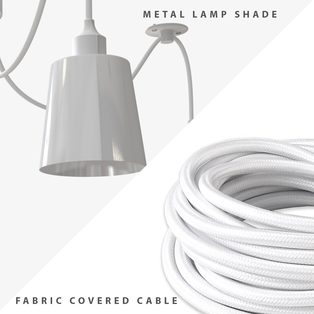 Modern Industrial 5-Way Spider Pendant Light with White Metal Shades