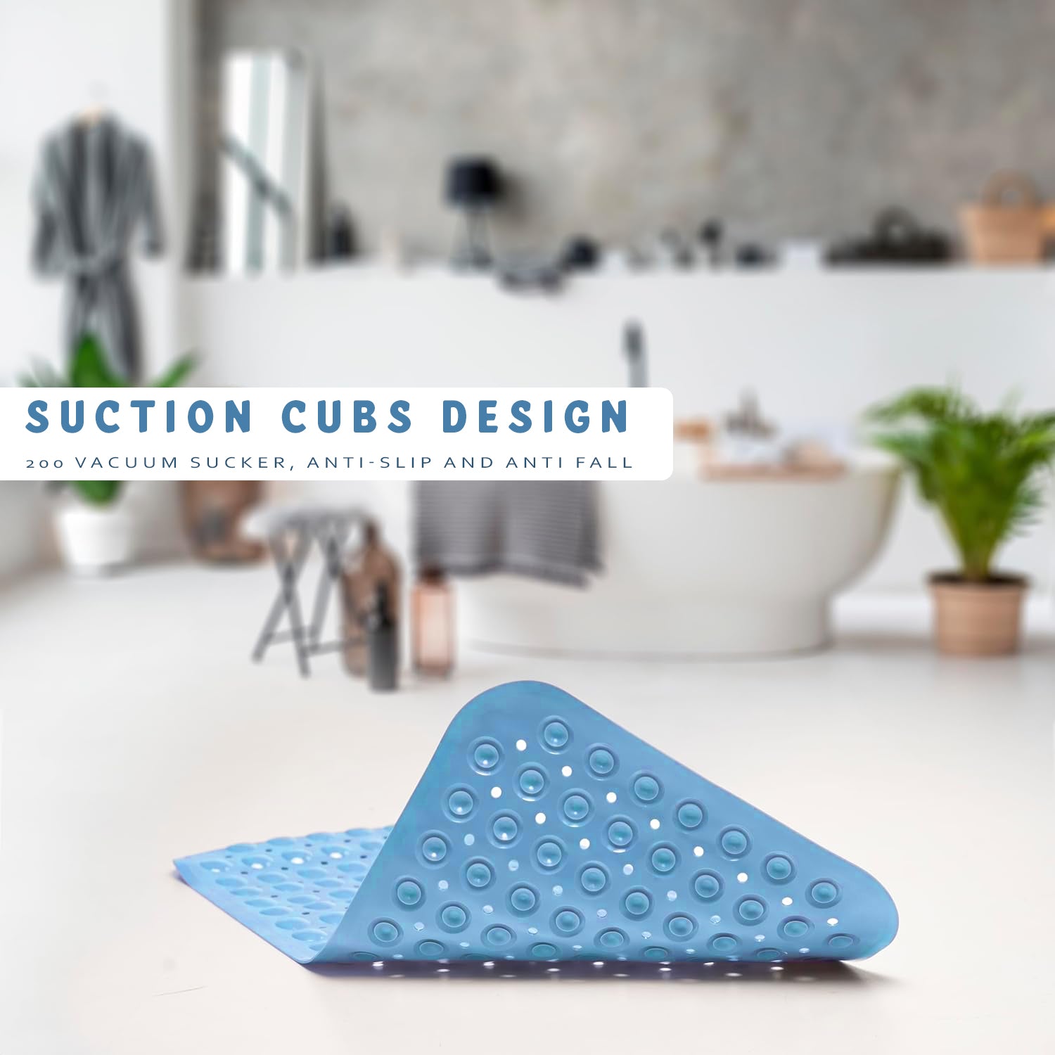 Anti-Bacterial Non Slip Grip and Drain Holes Soft Shower Mat~6103