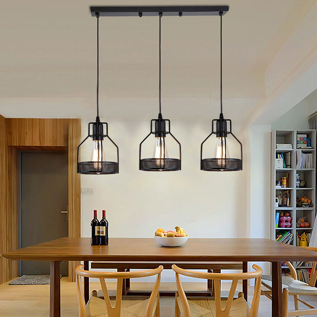 Vintage Industrial 3-Head Metal Cage Pendant Light Chandelier - E27 Base