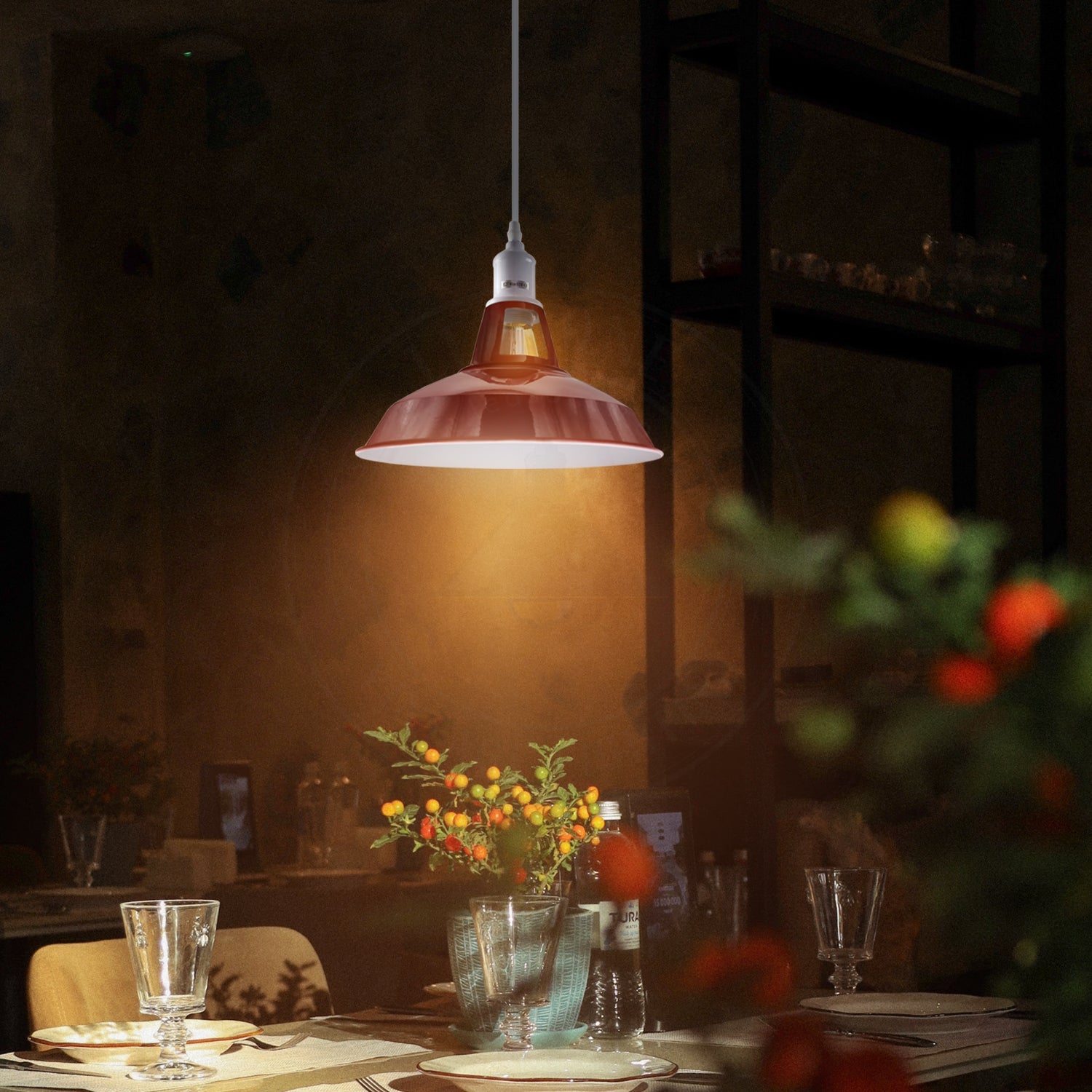 Kitchen Ceiling Lights Barn-Slotted Metal Shade Hanging E27 Pendant Light
