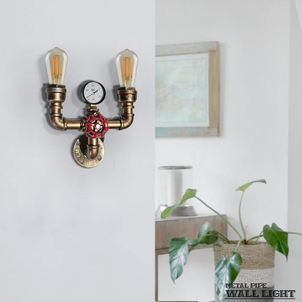 Retro Industrial Metal Water Pipe Wall Sconce Light, E27 Bulb Compatible