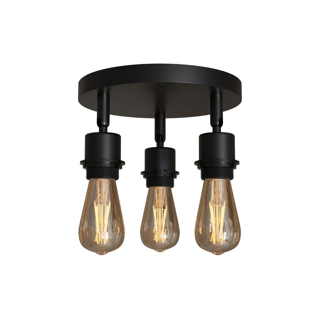 Modern Black Metal 3-Way Adjustable Semi Flush Mount Ceiling Light Fixture