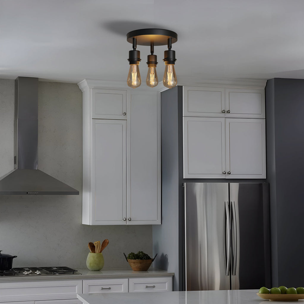 Modern Black Metal 3-Way Adjustable Semi Flush Mount Ceiling Light Fixture