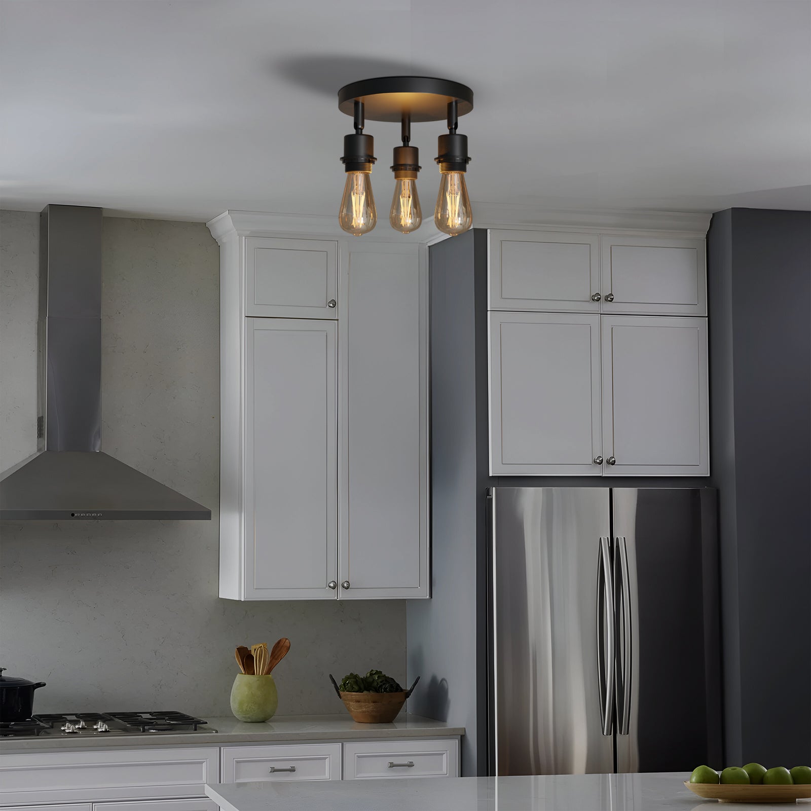 Modern Black Metal 3-Way Adjustable Semi Flush Mount Ceiling Light Fixture